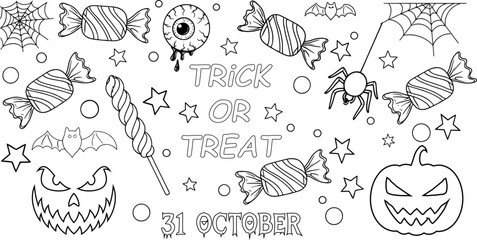 Obraz premium Halloween Doodle Background with Spooky Icons.