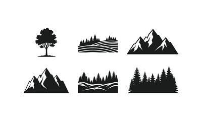 Fototapeta premium Silhouettes of nature’s diverse landscapes and elements in black and white art