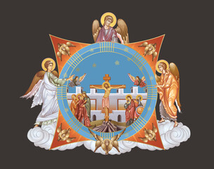 Fototapeta premium Good Friday. Illustration in Byzantine style with angels and seraphim