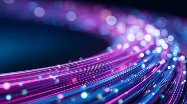Abstract digital background with flowing neon light waves in pink blue and purple