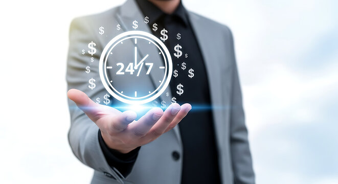 24/7 Service Availability and Financial Support Displayed on an Open Hand