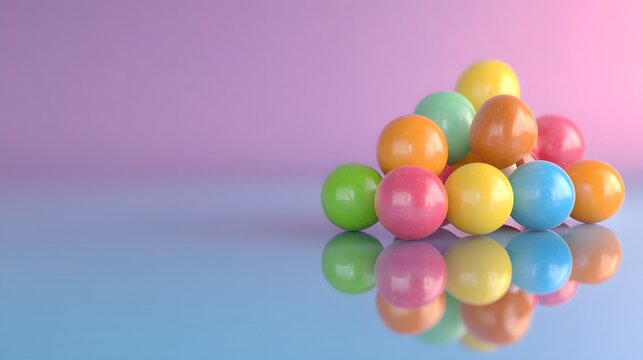 Brightly colored gumballs arranged in a cheerful stack