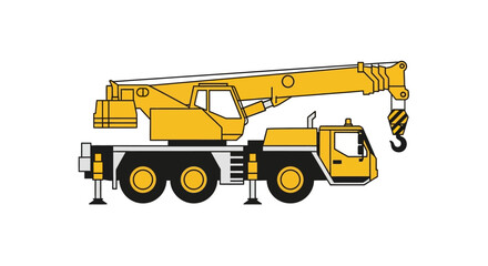 Obraz premium A yellow mobile truck crane vehicle.