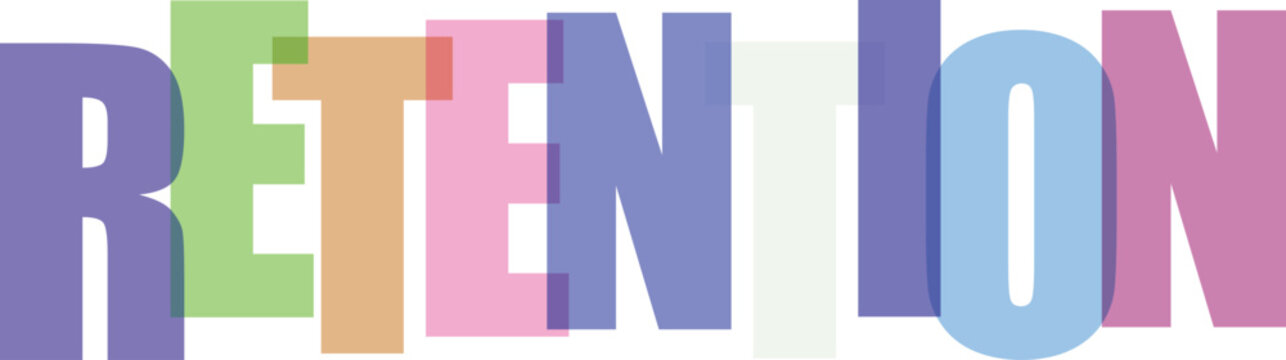 Multicolored word retention in bold block letters