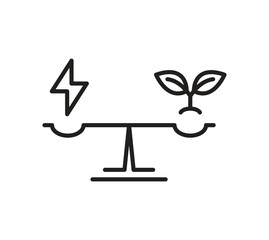 Lightning bolt and growing sprout on balance scale for green energy icon © Tornado design
