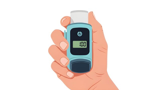 Hand holding digital blood glucose monitor showing low sugar level for diabetes management