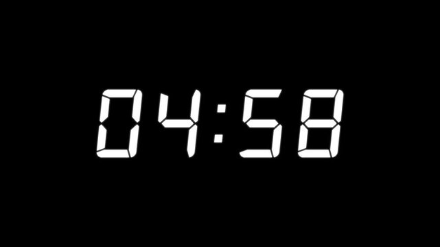 10 seconds white digital timer animation with text glowing effect on black background. Countdown timer from 10 seconds to 0 second. Analog clock stopwatch.