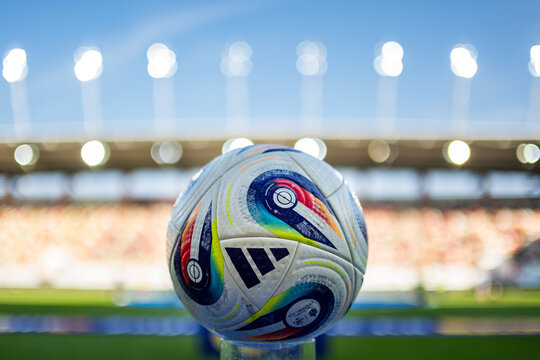 LUBIN, POLAND - APRIL 11,  2026: Football match between KGHM Zaglebie Lubin vs  Radomiak Radom. Official matach ball Adidas presentation before the match.
