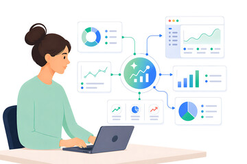Fototapeta premium AI data analytics dashboard business intelligence vector illustration