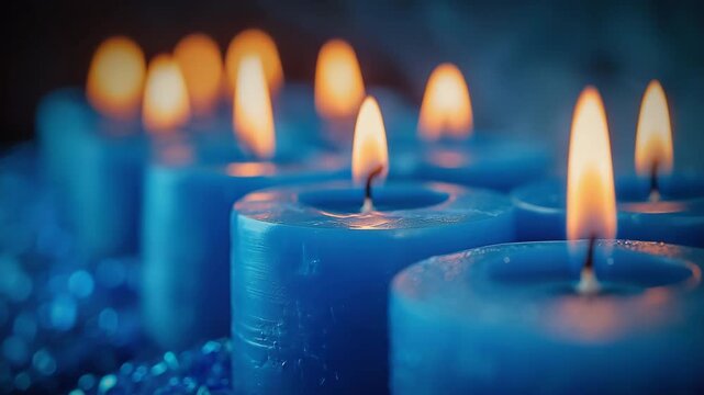 blue candles are burning