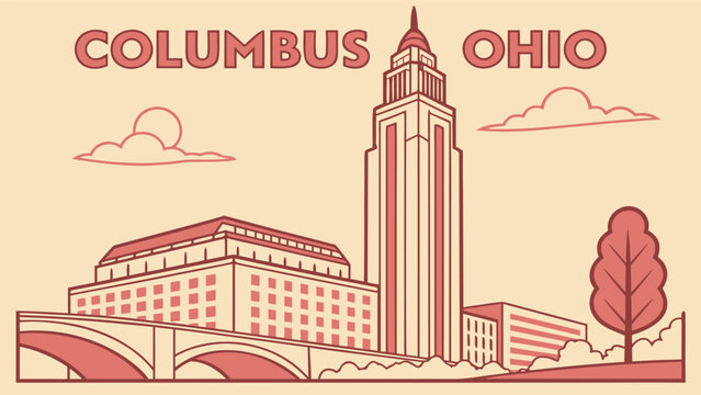 Columbus OH cityscape silhouette in minimalist blue. Minimal vector art for travel posters and home decor