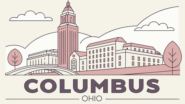 Columbus Ohio city skyline silhouette blue vector illustration for minimal travel wall art poster