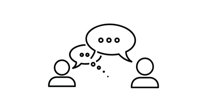 Minimalist conversation icons, communication symbols, people talking, chat bubbles