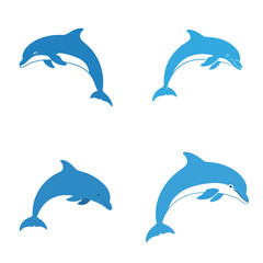 Fototapeta premium Dynamic blue dolphin illustrations showcasing various leaps and swimming poses, symbolizing the grace and freedom of marine life, ideal for diverse aquatic-themed graphic art