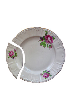 porcelain plate, broken on a transparent background