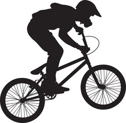 Naklejka premium Silhouette of bmx rider performing trick on bicycle, isolated on transparent background, sports action.
