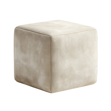 Soft textured beige cube ottoman footrest furniture isolated on a transparent background