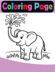 Naklejka premium Cute Elephant Coloring Page for Kids pre school learning– Baby Elephant Animal Coloring Book Vector illustration Print