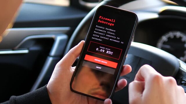 Close-up of a smartphone displaying illegal dark web services and cybercrime tools. Cinematic footage depicting underground digital markets. Ideal for cybersecurity awareness, tech documentaries, and