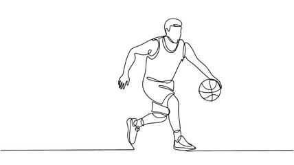 Single line drawing of a basketball player dribbling © Siuli