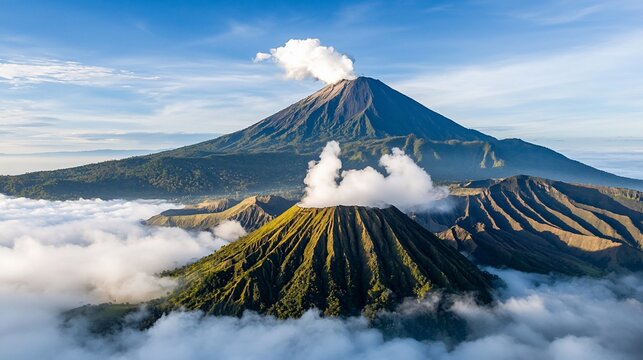 Majestic Volcanic Landscape Bromo Tengger Semeru National Park Indonesia Aerial View.