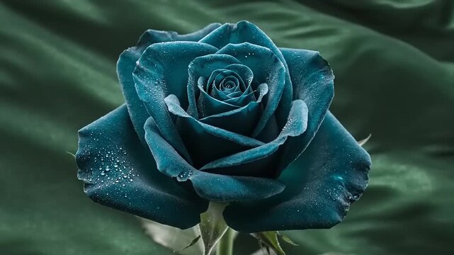 A single blue rose floating on dark rippled water creates a captivating visual