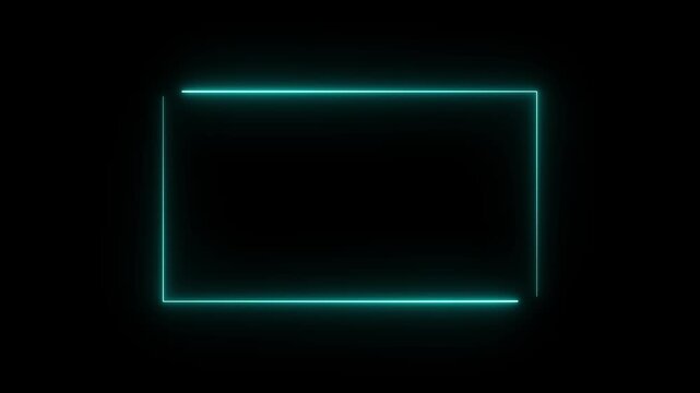 Neon Rectangle Frame Outline with Cyan Glow on Black Dark Background Representing Digital Border Interface and Minimal Geometric Shape Design