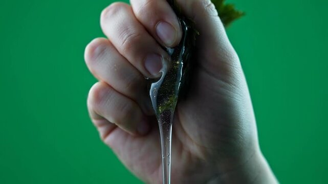 Hand holding a hook with string.
