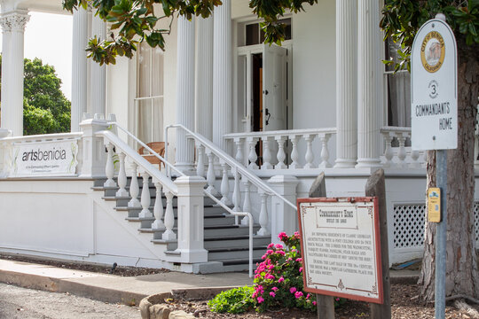 Historic Commandant&rsquo;s Home with classical porch structure and preserved architectural detailing in Martinez