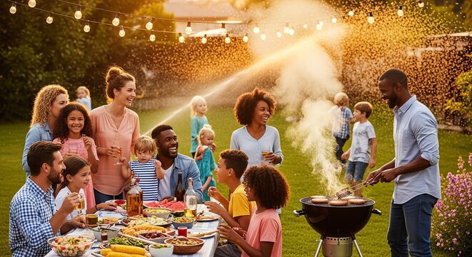 Joyful Summer Backyard Barbecue with Diverse Family and Friends
