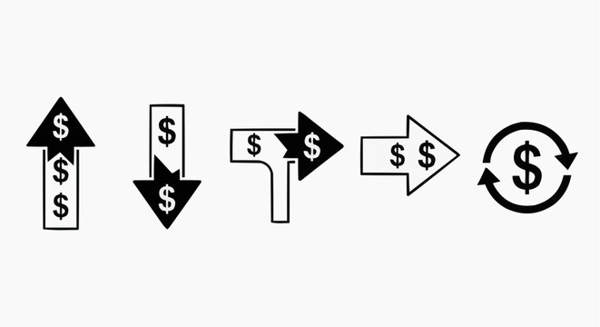 Financial Movement and Money Flow Direction Icons Set