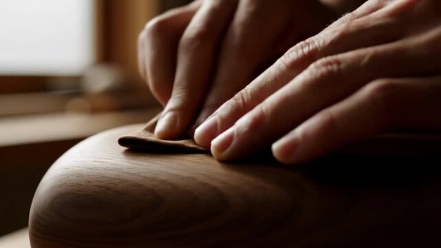 The mastery of woodworking, the hands of an artisan crafting a wooden surface with precision tools. Craftsmanship highlights and showcases the beauty of natural materials.