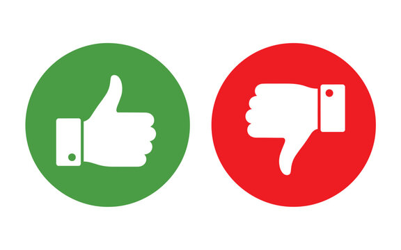 Green Thumbs Up and Red Thumbs Down Icons on White Background For Approval Concepts
