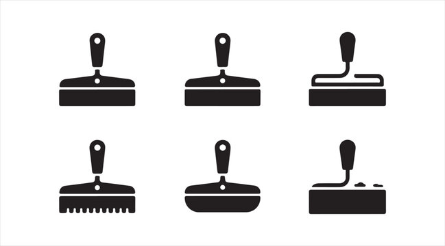 Flat design putty knife icons pack for building, maintenance, and surface finishing tasks