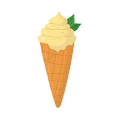 Light lemon ice cream cone with mint leaf in soft pastel minimal style. © NADEZHDA