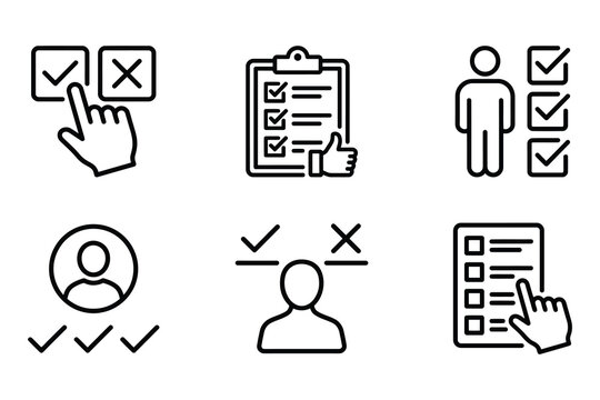 Modern flat line icons depicting approval rejection and checklist tasks for business and project management needs