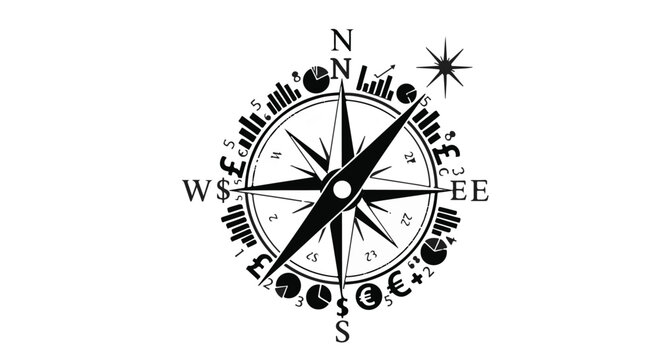 black compass navigation symbol with star