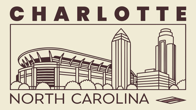 Charlotte NC Uptown cityscape silhouette with iconic architecture