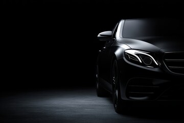 Luxury black car on dark background, automotive concept