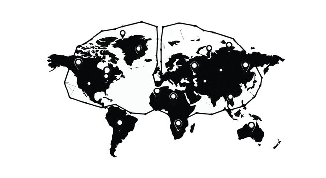 black and white world map illustration on brain