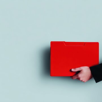 Hands holding red folder, office document concept