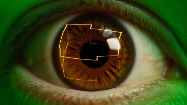 Close up of eye with circuit.