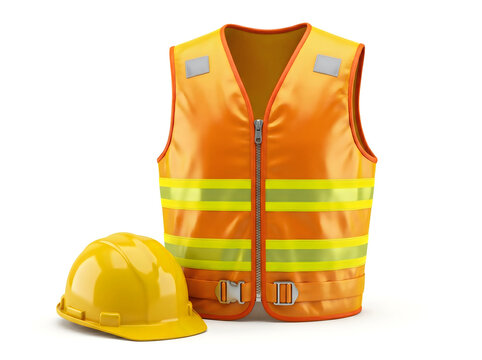 High visibility safety vest and hard hat for construction safety