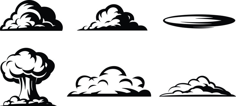 Six black and white of clouds and an explosion bomb blast