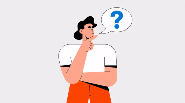 A cartoon man with a question mark in a speech bubble looks puzzled