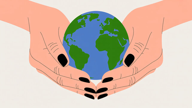 A pair of hands cradling the Earth, symbolizing care and protection for the planet.