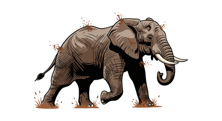 Fototapeta premium Elephant Walking Through Mud