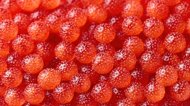 Red salmon roe closeup showing glossy fish eggs texture