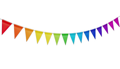 Fototapeta premium Colorful rainbow bunting flags isolated on transparent background
