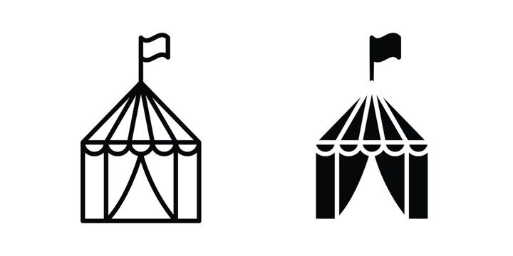 Circus tent icon design concept. Stroke and flat icons set